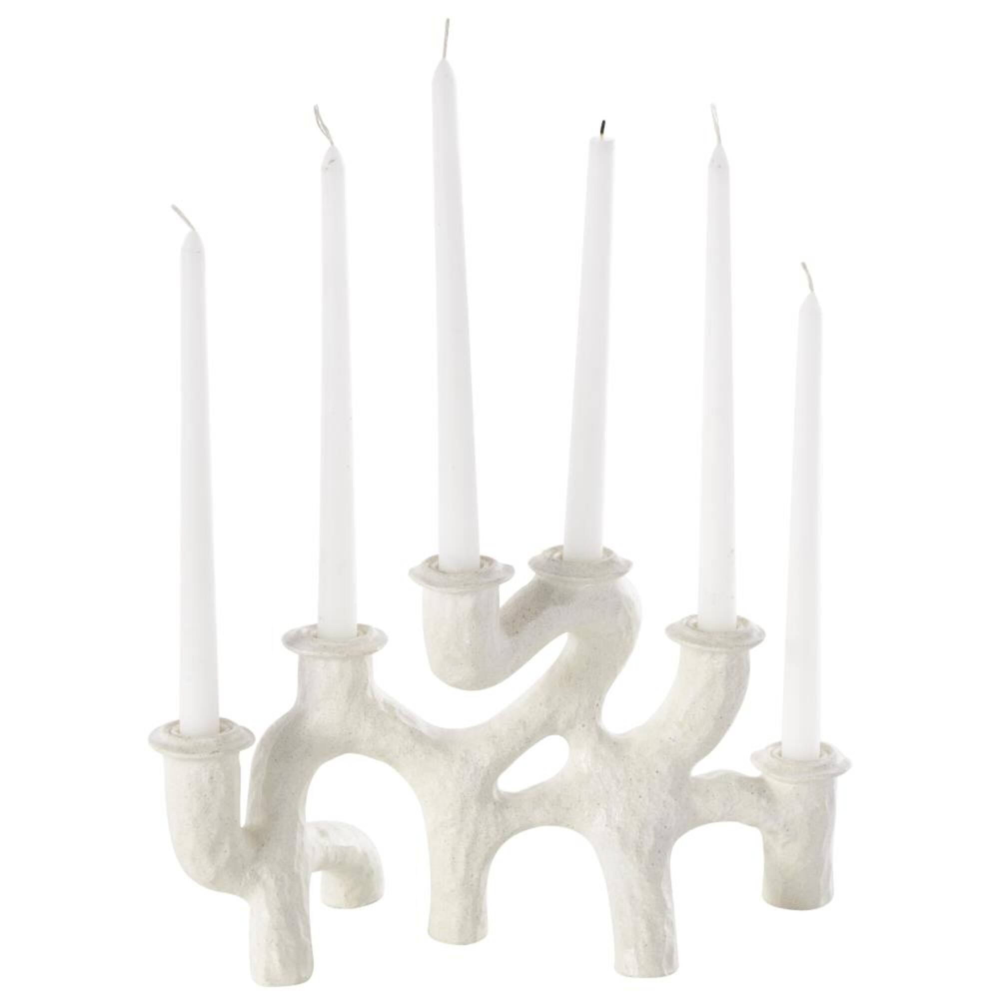 Cream Resin Abstract Textured Curvy Decorative Candelabra
